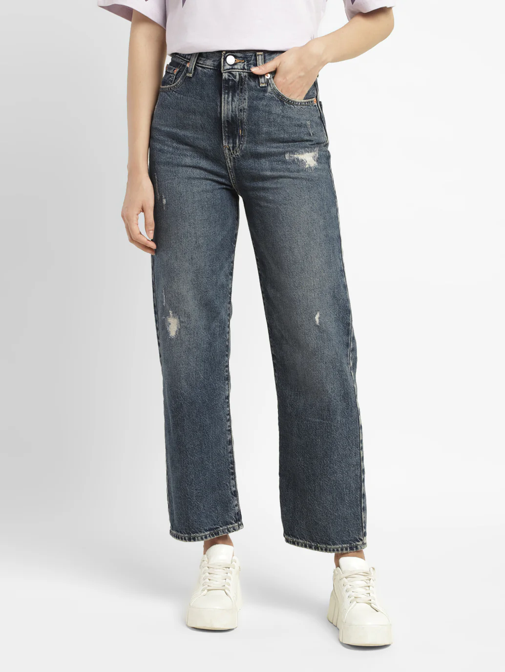 Women's Blue Ribcage Straight Ankle Fit Mid Rise Jeans - Image 7