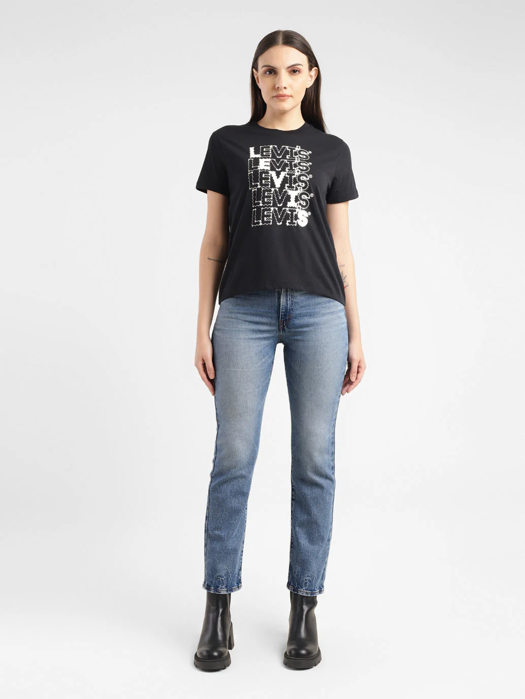 Women's Blue Ribcage Straight Ankle Fit High Rise Jeans