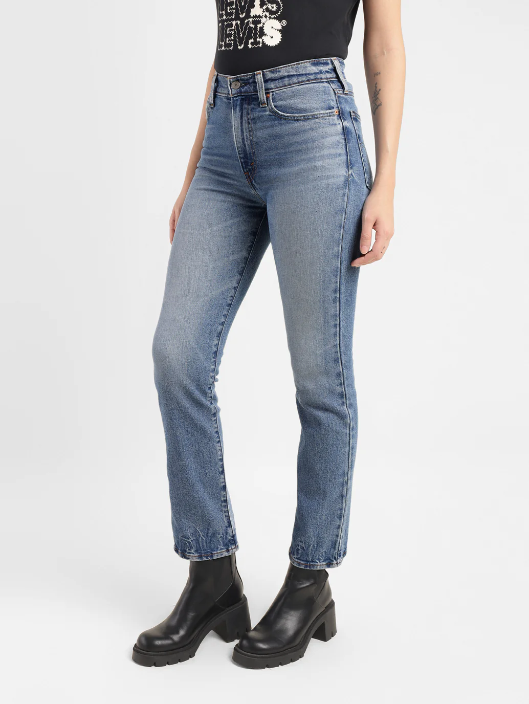 Women's Blue Ribcage Straight Ankle Fit High Rise Jeans - Image 4