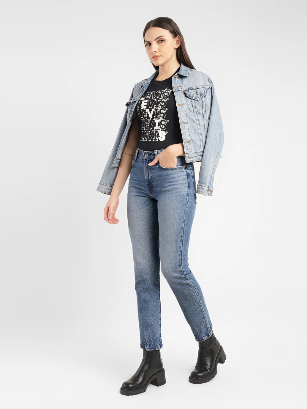 Women's Blue Ribcage Straight Ankle Fit High Rise Jeans - Image 7