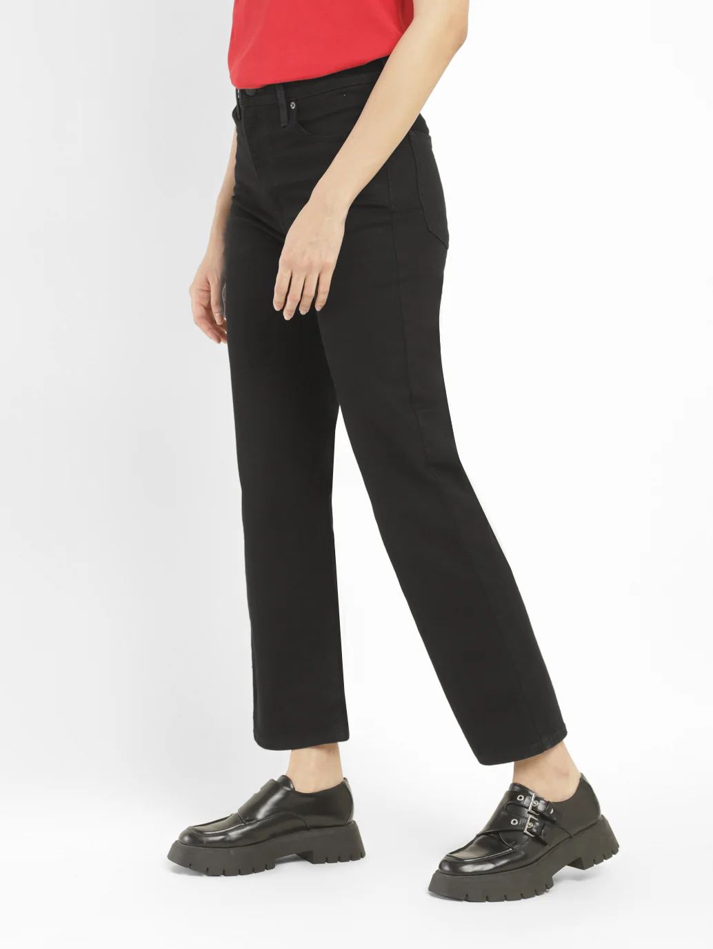 Women's Black Ribcage Straight Ankle Fit High Rise Jeans - Image 3