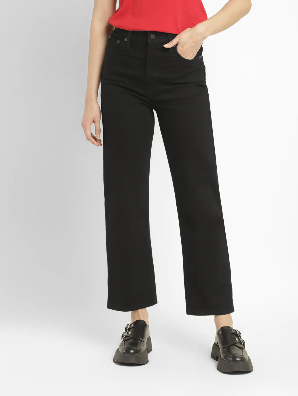 Women's Black Ribcage Straight Ankle Fit High Rise Jeans - Image 7