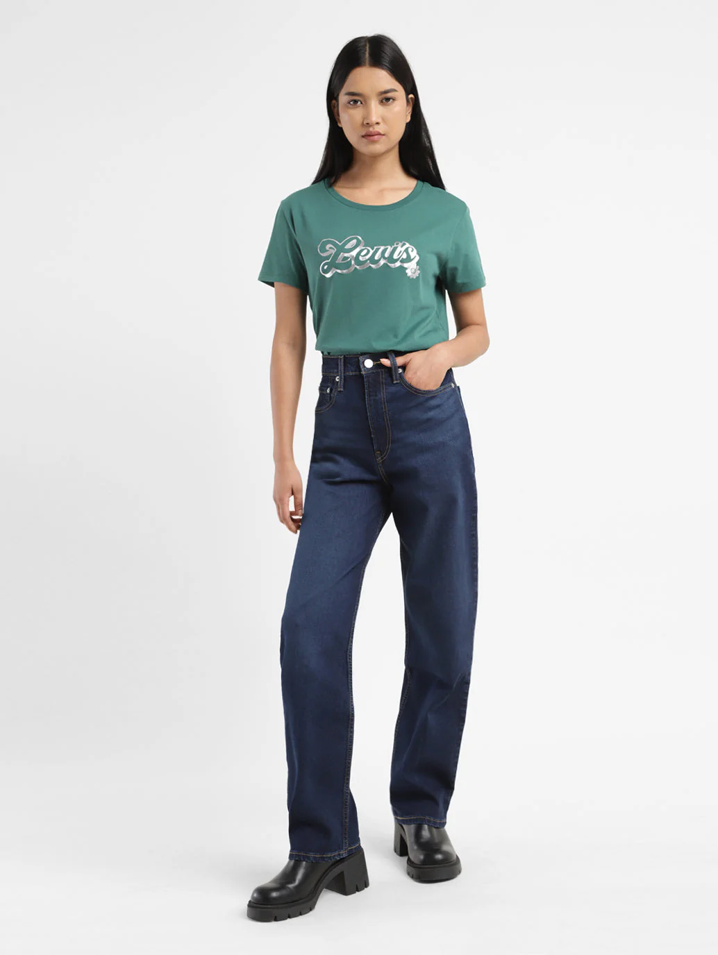 Women's Blue Ribcage Straight Fit High Rise Jeans
