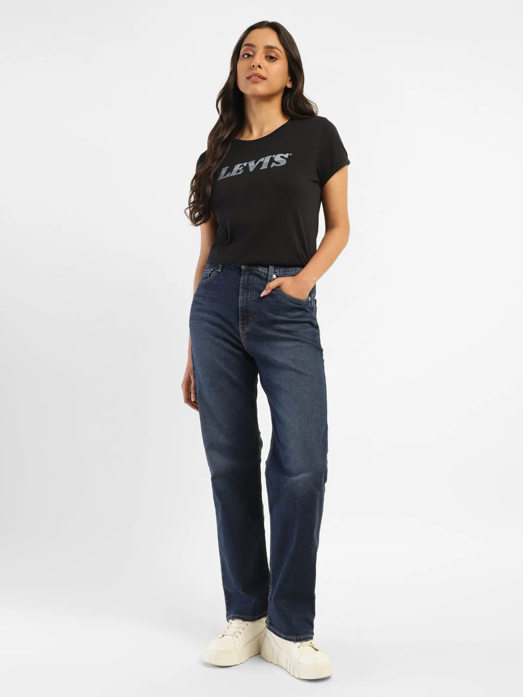 Women's Navy Blue Ribcage Straight Fit High Rise Jeans