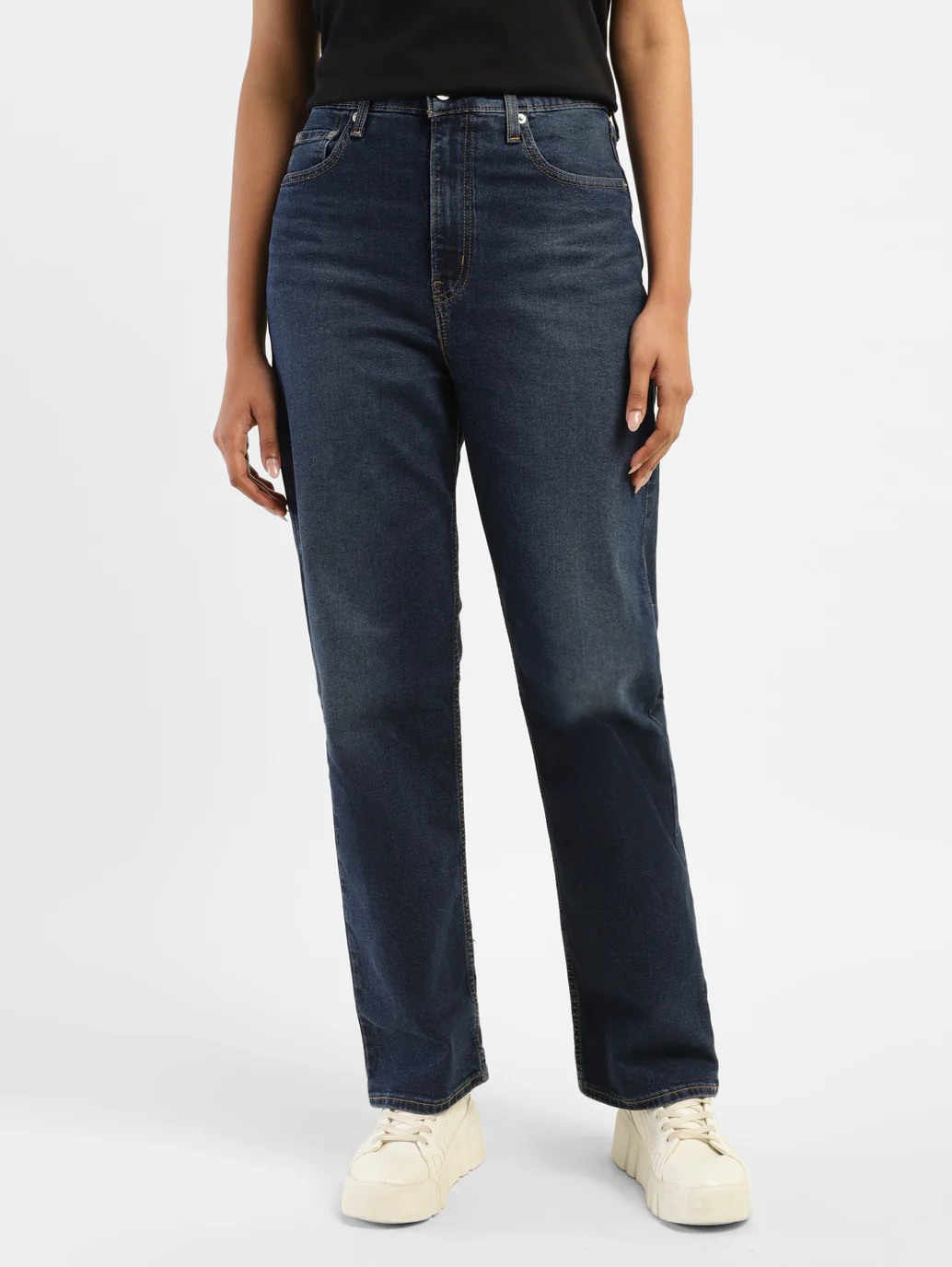 Women's Navy Blue Ribcage Straight Fit High Rise Jeans - Image 2