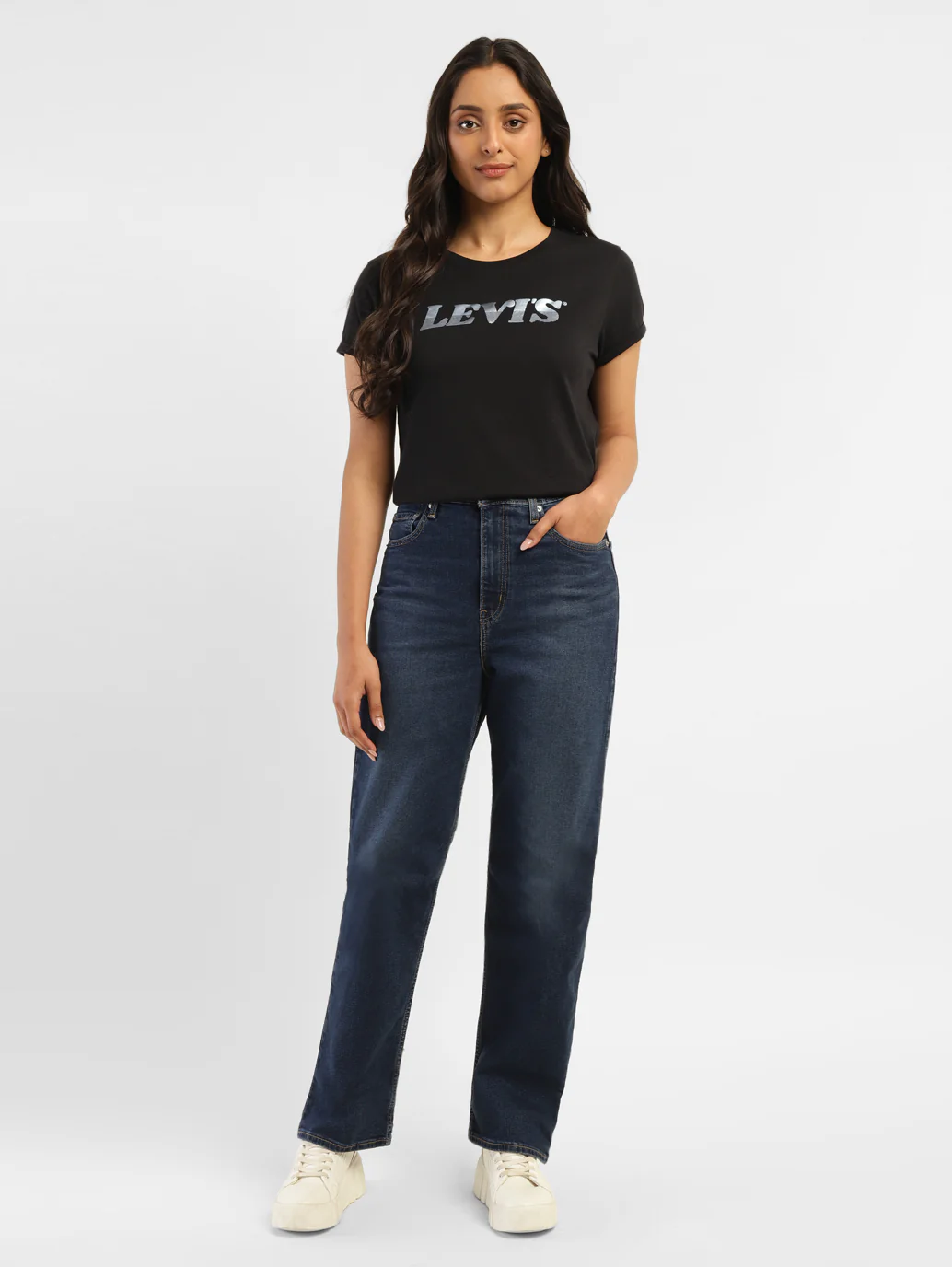 Women's Navy Blue Ribcage Straight Fit High Rise Jeans - Image 7