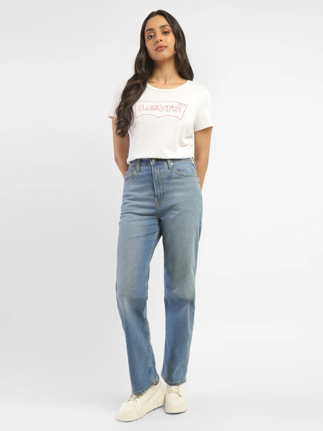 Women's Blue Ribcage Straight Fit High Rise Jeans - Image 10