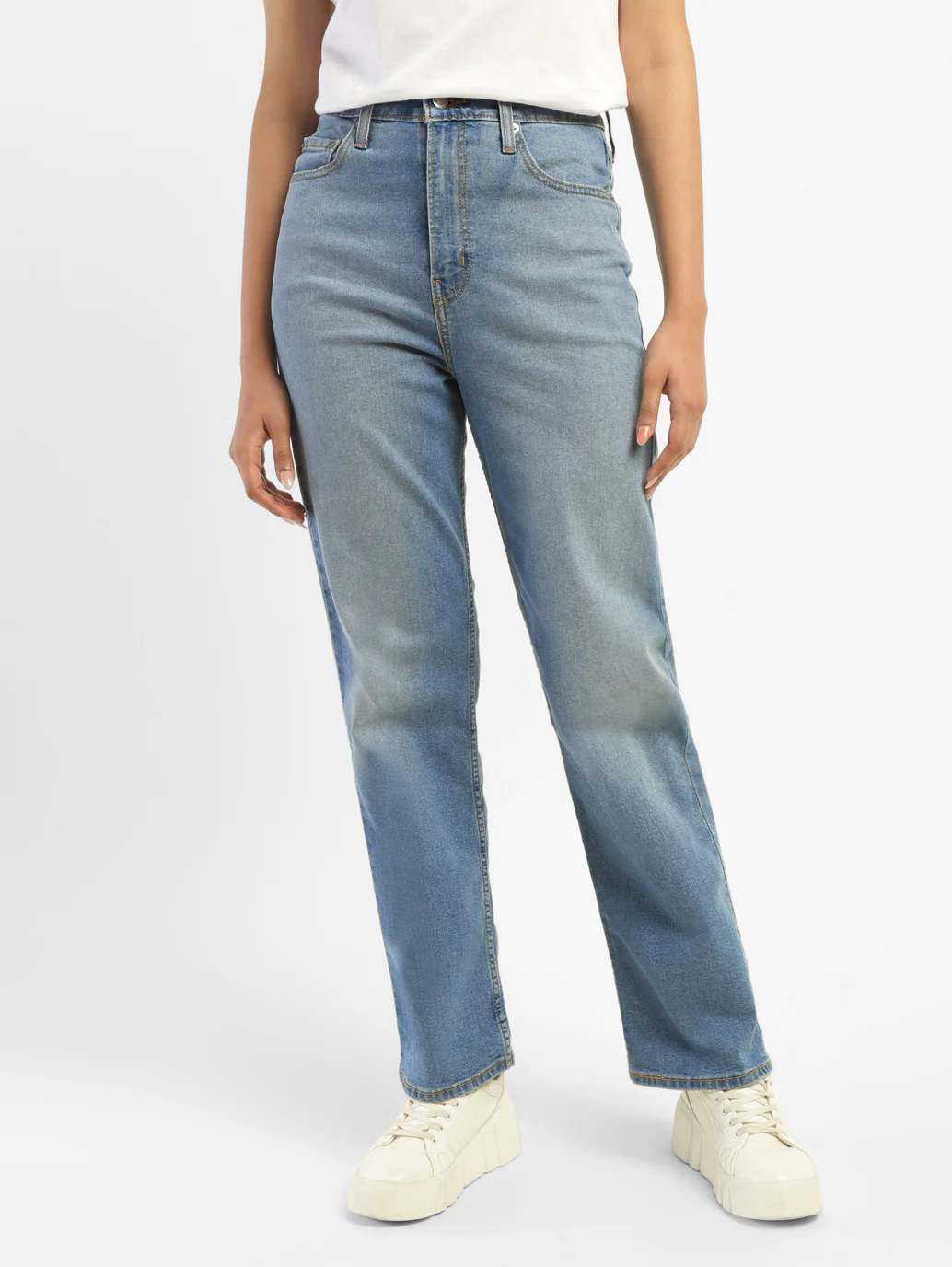 Women's Blue Ribcage Straight Fit High Rise Jeans - Image 2