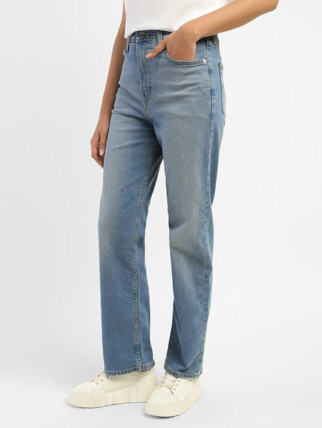Women's Blue Ribcage Straight Fit High Rise Jeans - Image 4