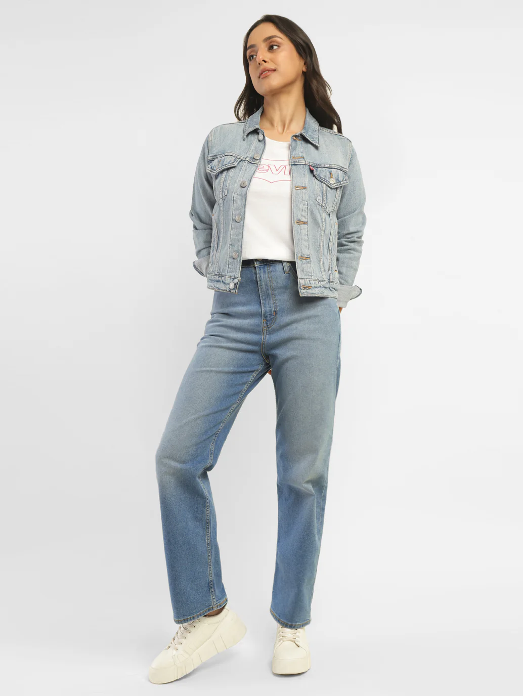 Women's Blue Ribcage Straight Fit High Rise Jeans - Image 7