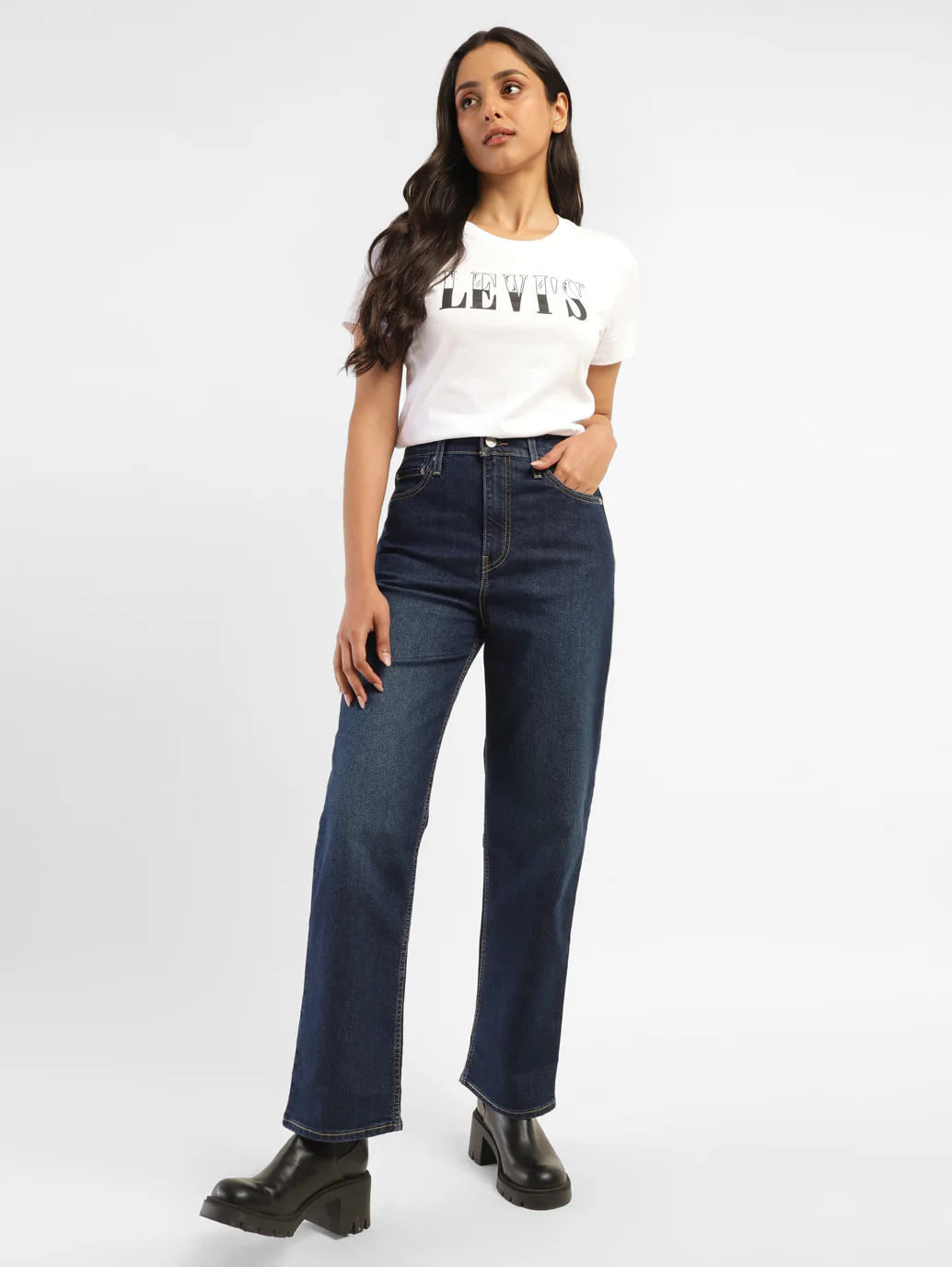 Women's Blue Ribcage Straight Fit High Rise Jeans - Image 7