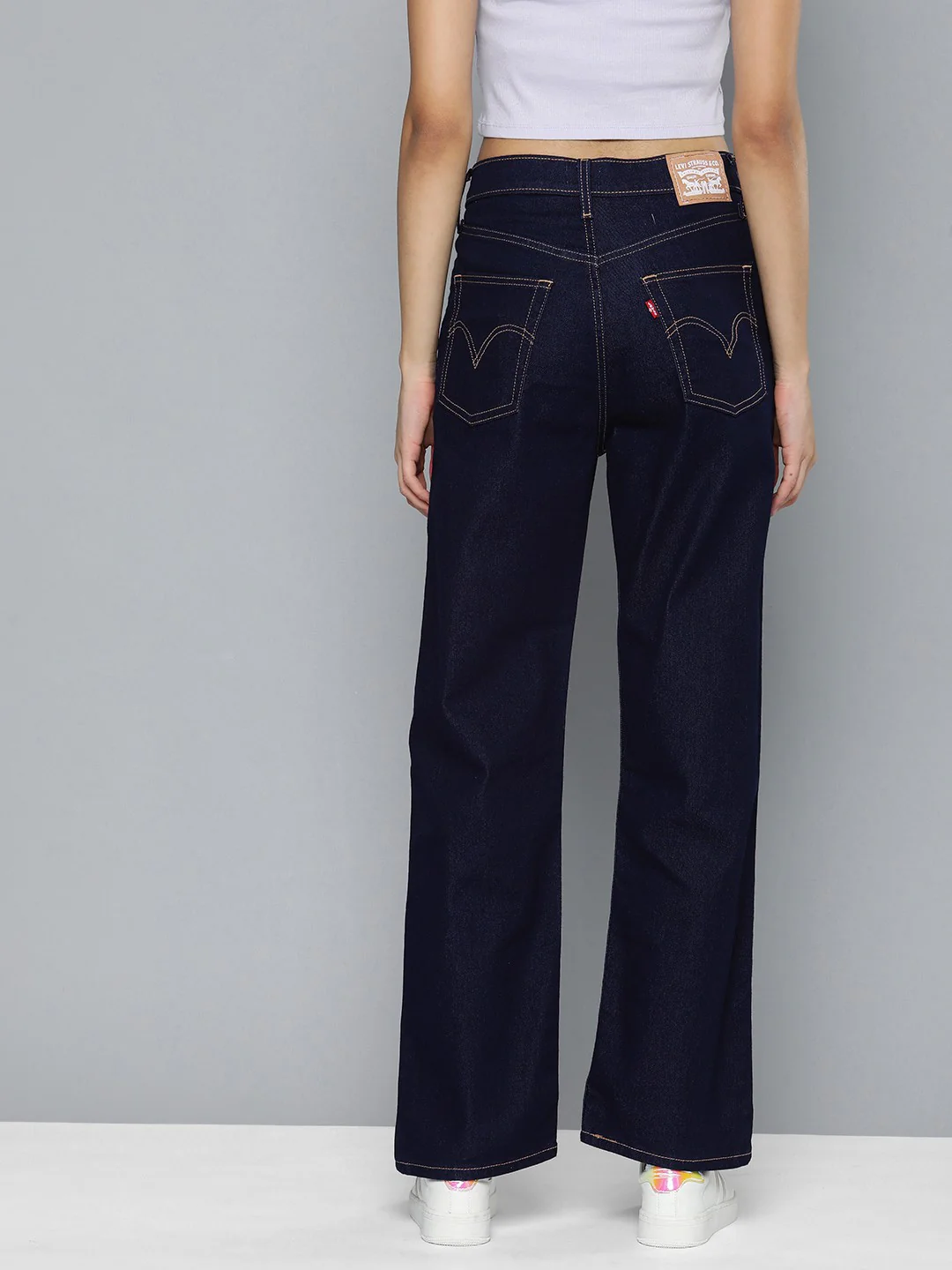 Women's Navy Blue Ribcage Straight Fit High Rise Jeans - Image 3
