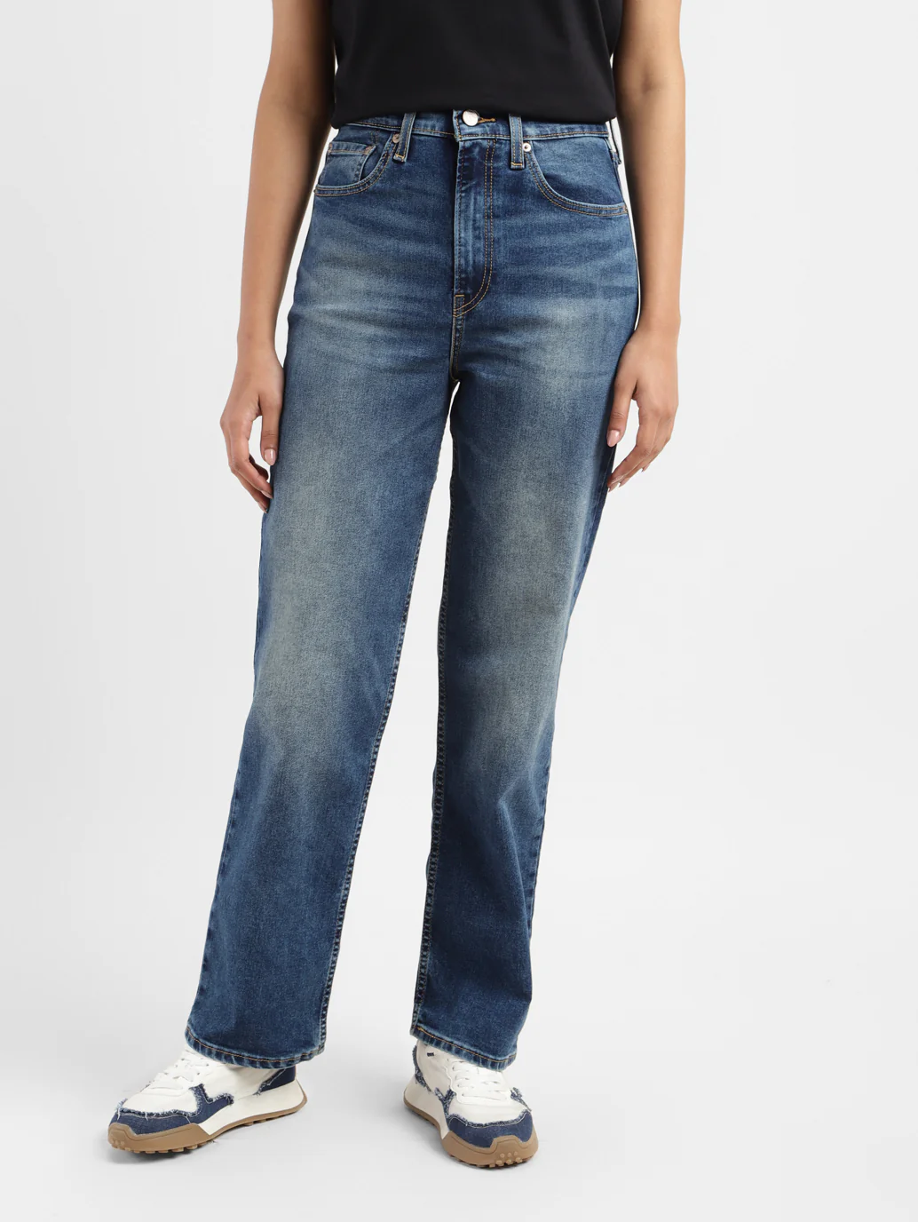 Women's Blue Ribcage Straight Fit Mid Rise Jeans - Image 2