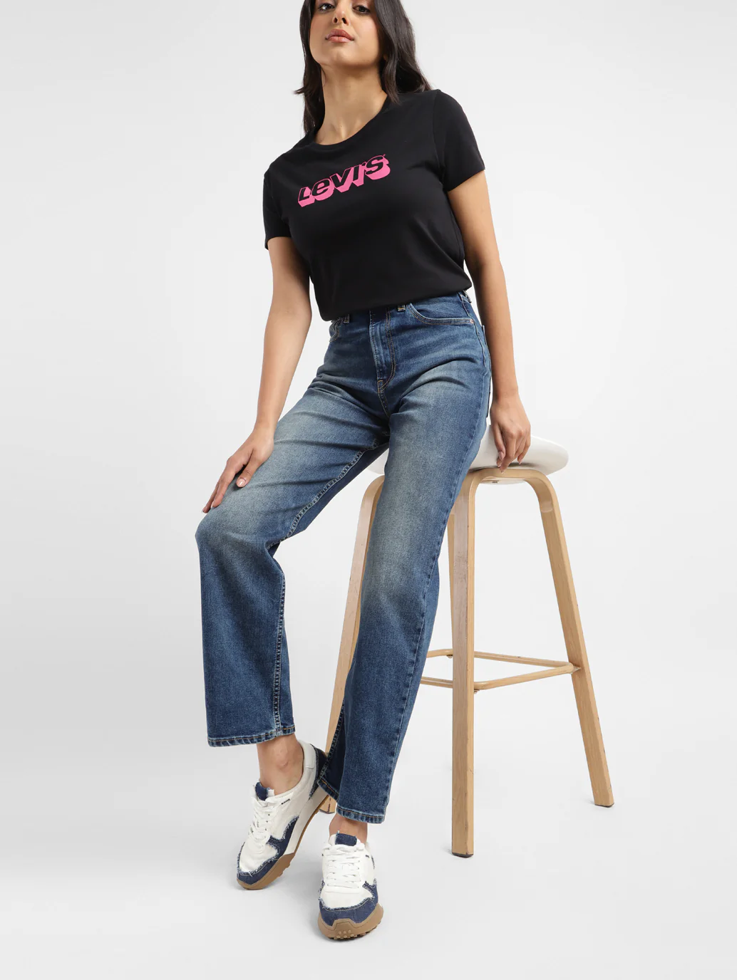 Women's Blue Ribcage Straight Fit Mid Rise Jeans - Image 5