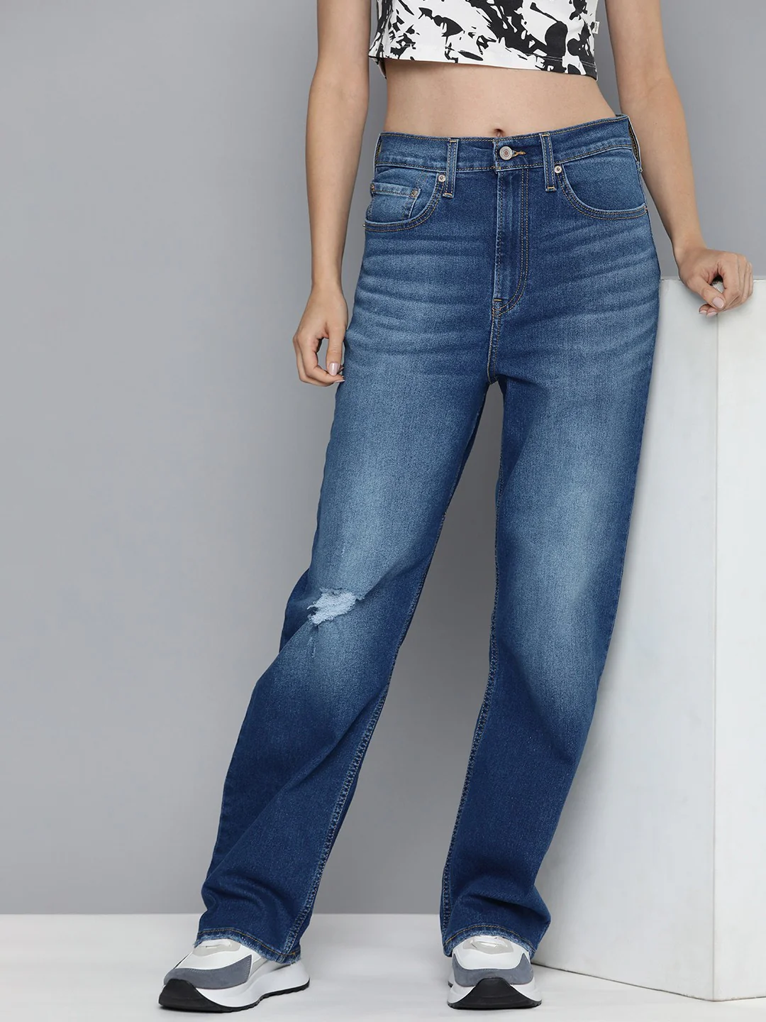 Women's Blue Ribcage Straight Fit High Rise Jeans - Image 4