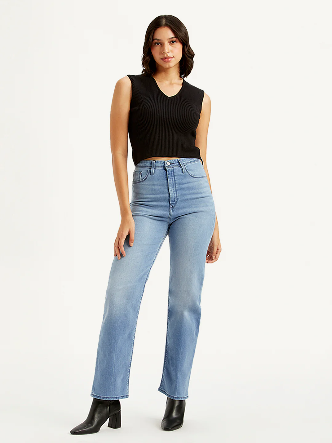 Women's Light Blue Ribcage Straight Fit High Rise Jeans
