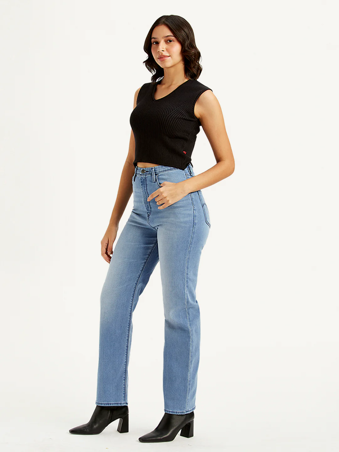 Women's Light Blue Ribcage Straight Fit High Rise Jeans - Image 4