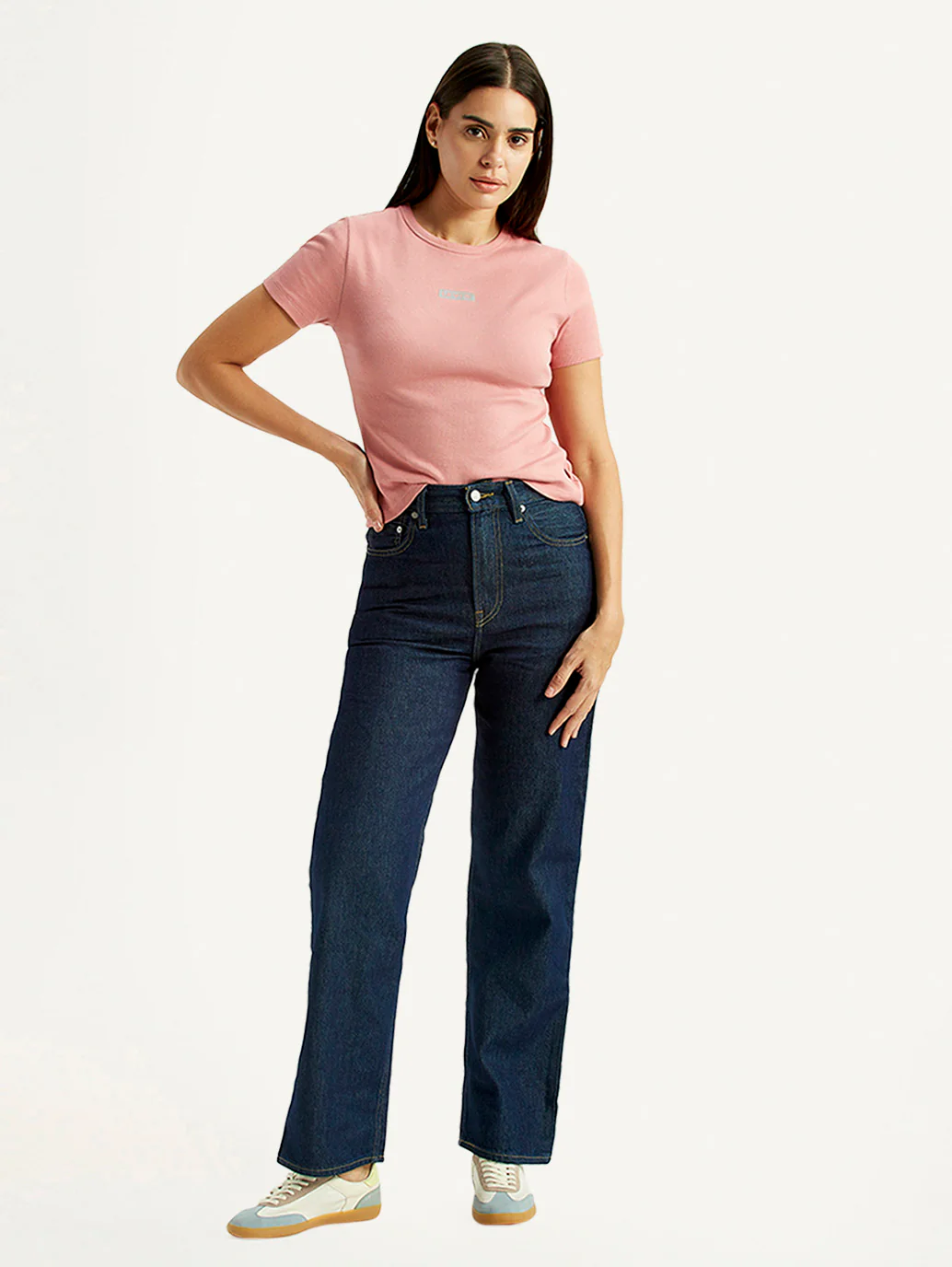 Women's Navy Ribcage Straight Fit High Rise Jeans