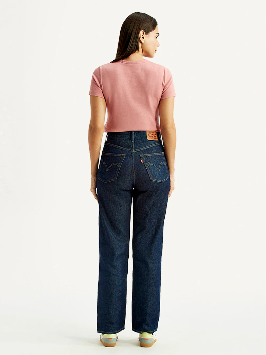 Women's Navy Ribcage Straight Fit High Rise Jeans - Image 3