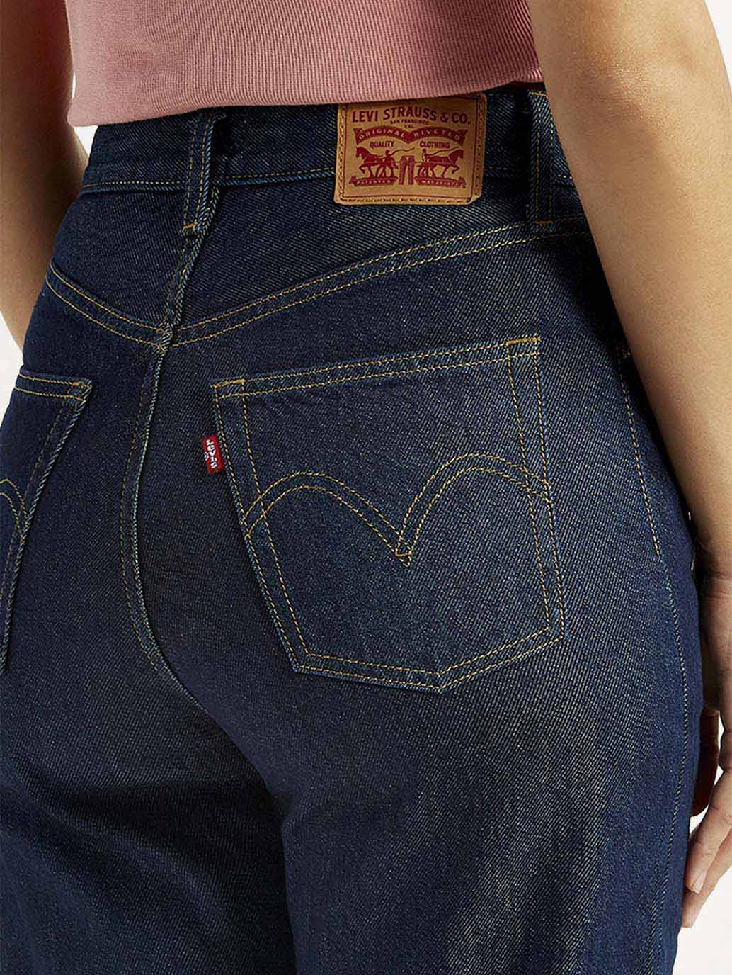 Women's Navy Ribcage Straight Fit High Rise Jeans - Image 4