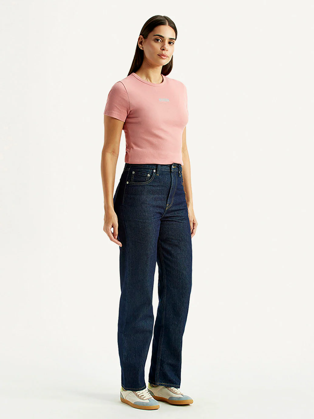 Women's Navy Ribcage Straight Fit High Rise Jeans - Image 5