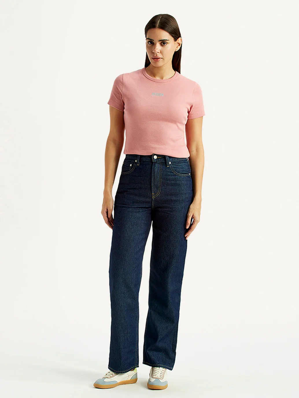 Women's Navy Ribcage Straight Fit High Rise Jeans - Image 6