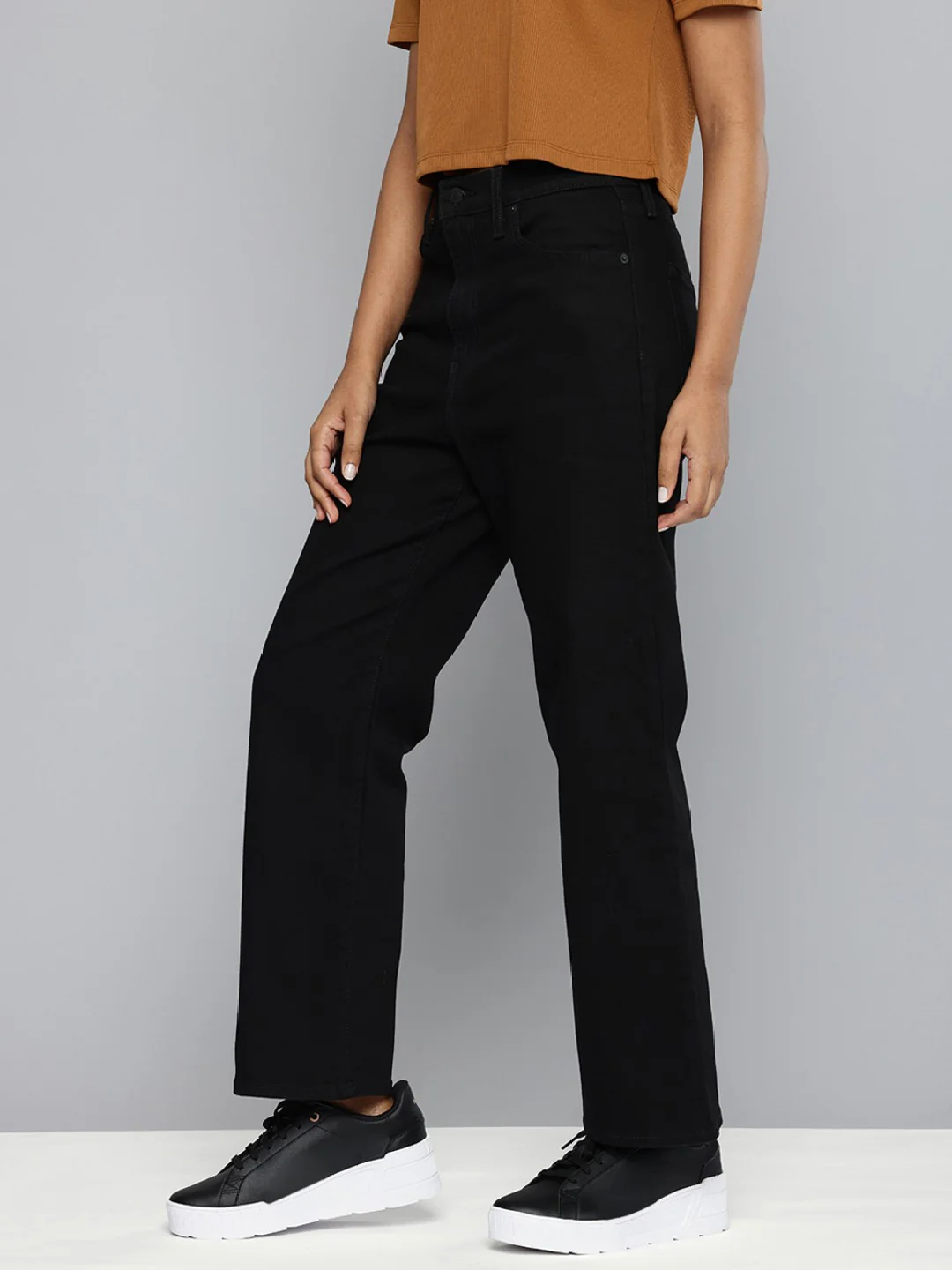 Women's Black Ribcage Straight Ankle Fit High Rise Jeans - Image 3