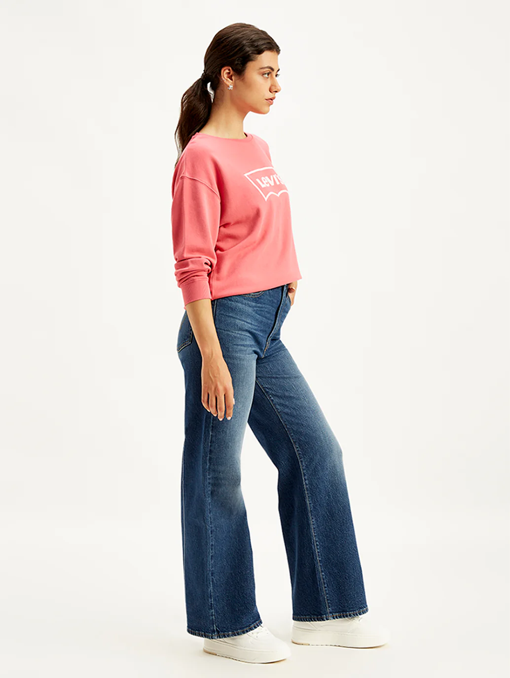 Women's Blue Ribcage Bell Bottom Wide Leg Fit High Rise Jeans - Image 3
