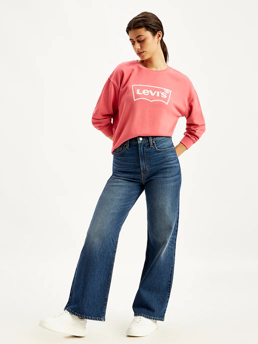 Women's Blue Ribcage Bell Bottom Wide Leg Fit High Rise Jeans - Image 5