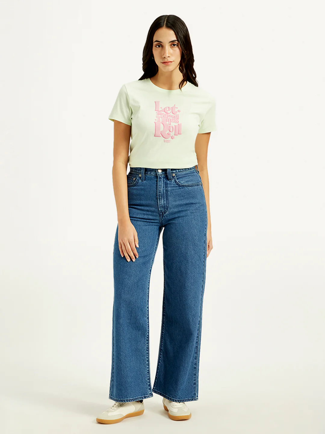 Women's Blue Ribcage Bell Bottom Wide Leg Fit High Rise Jeans - Image 2