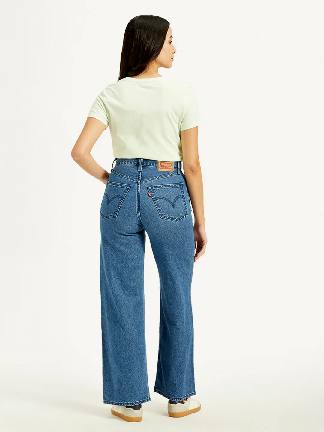 Women's Blue Ribcage Bell Bottom Wide Leg Fit High Rise Jeans - Image 3