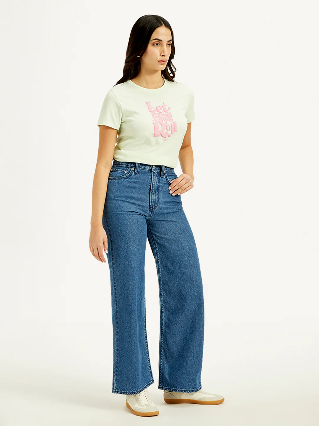 Women's Blue Ribcage Bell Bottom Wide Leg Fit High Rise Jeans - Image 4