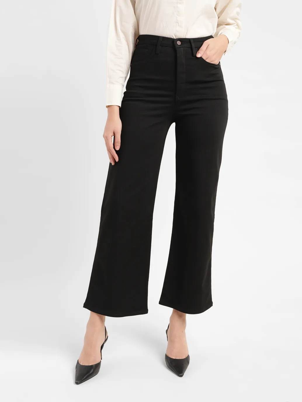 Women's Redloop Black Ribcage Bell Bottom Wide Leg Fit High Rise Jeans - Image 2