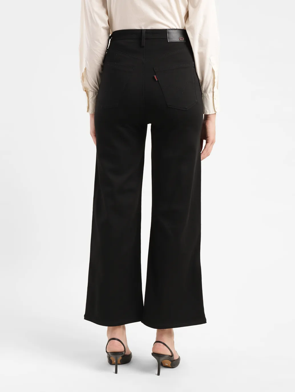 Women's Redloop Black Ribcage Bell Bottom Wide Leg Fit High Rise Jeans - Image 3