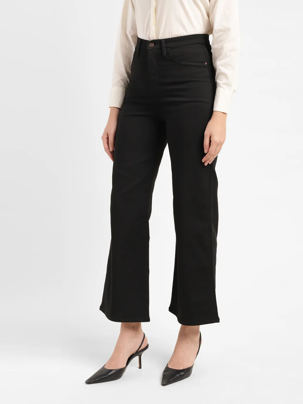 Women's Redloop Black Ribcage Bell Bottom Wide Leg Fit High Rise Jeans - Image 4