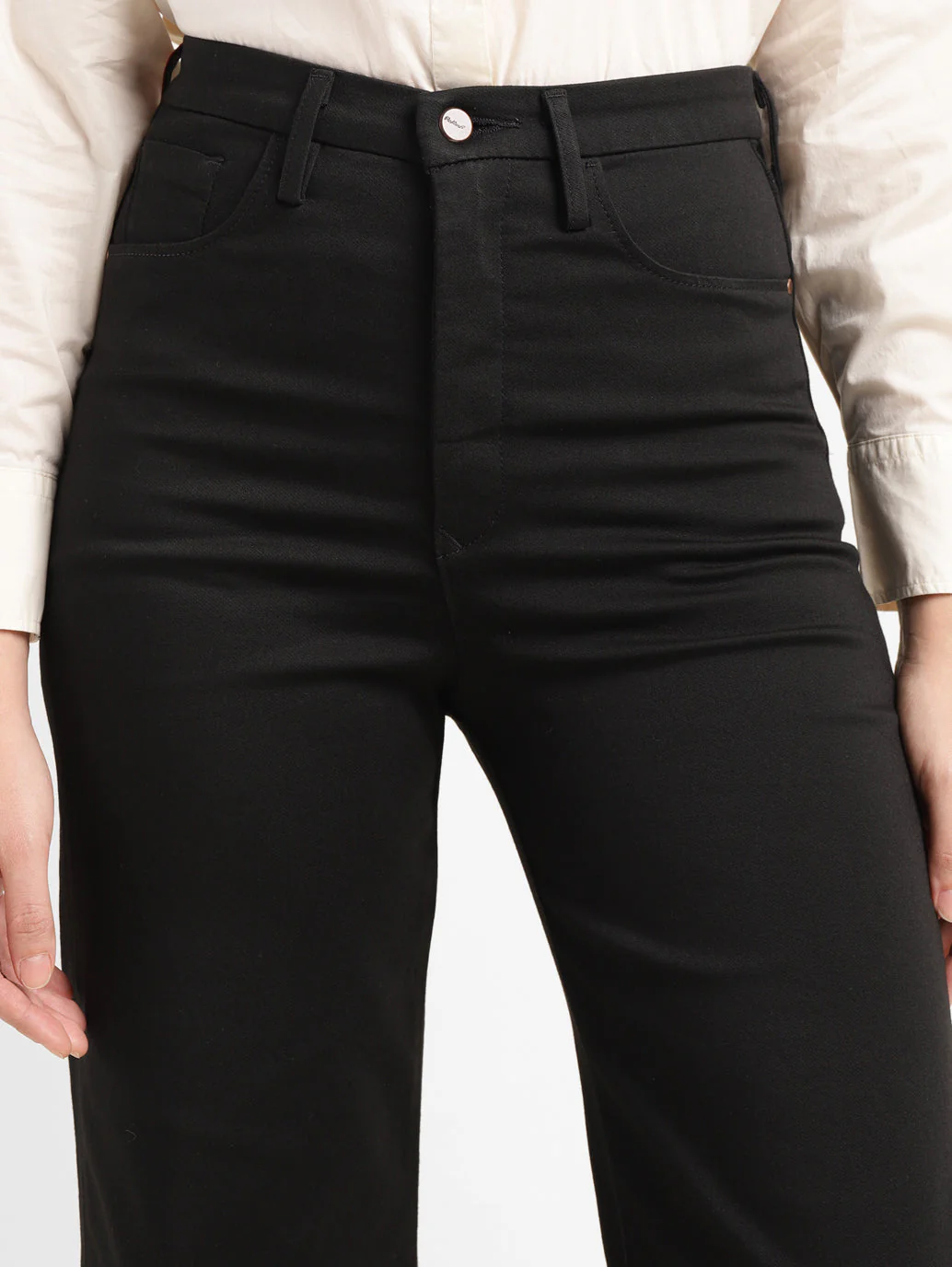 Women's Redloop Black Ribcage Bell Bottom Wide Leg Fit High Rise Jeans - Image 6