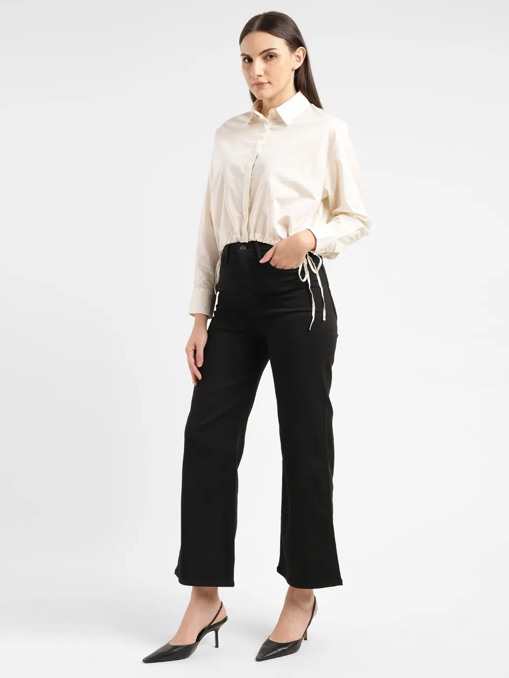 Women's Redloop Black Ribcage Bell Bottom Wide Leg Fit High Rise Jeans - Image 7