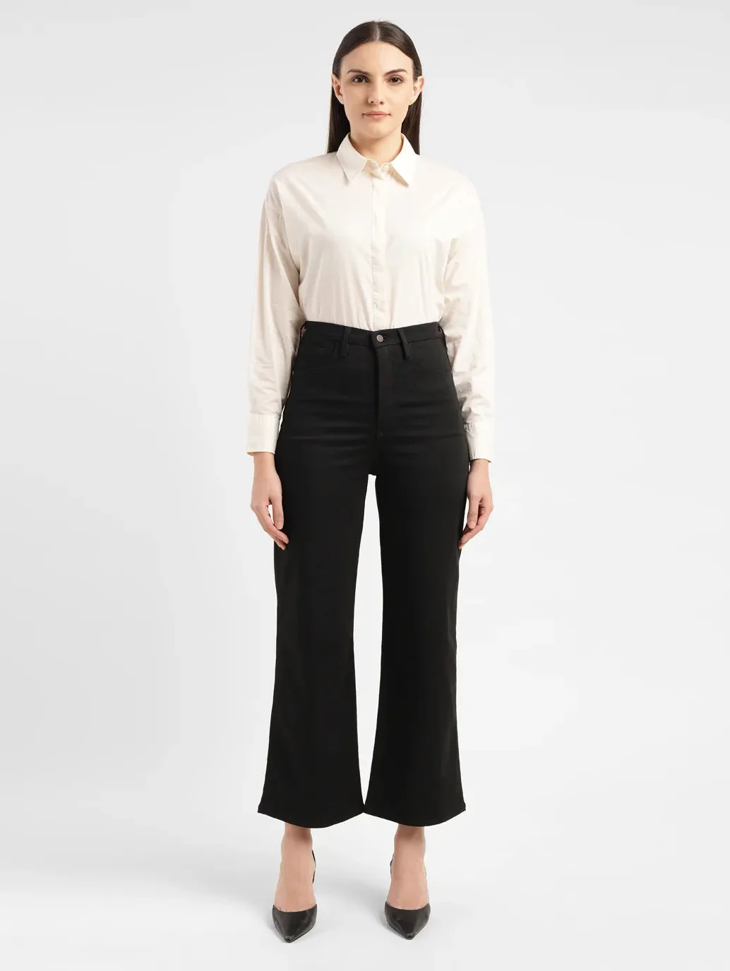 Women's Redloop Black Ribcage Bell Bottom Wide Leg Fit High Rise Jeans - Image 8