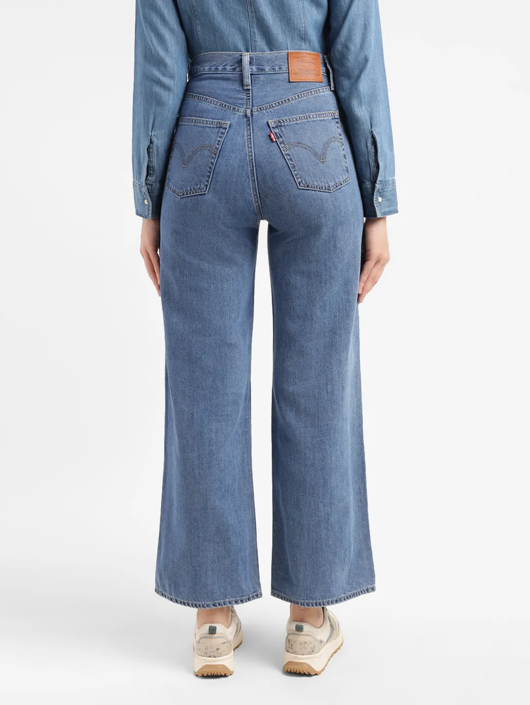Women's Blue Ribcage Bell Bottom Wide Leg Fit High Rise Jeans - Image 3