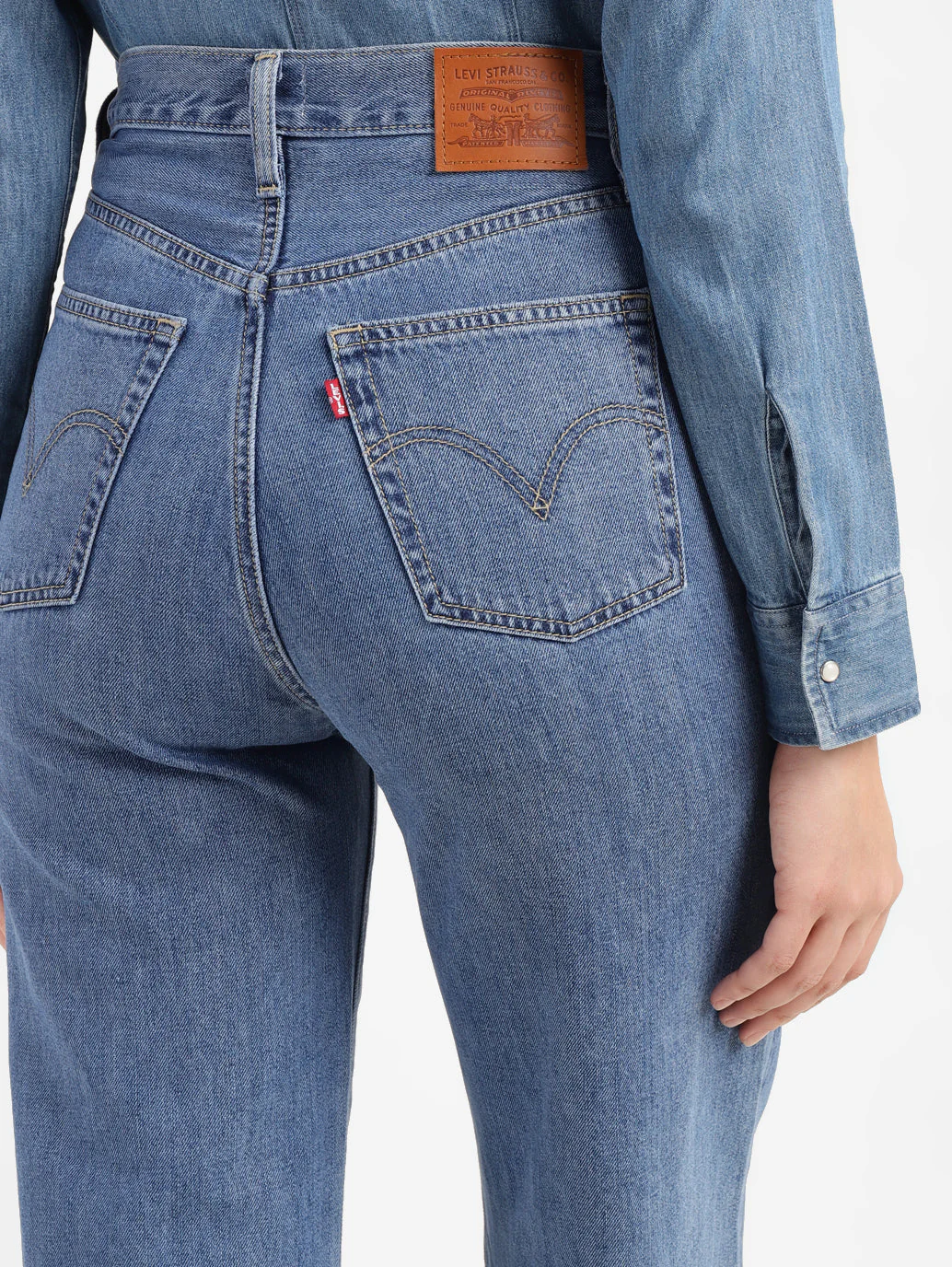 Women's Blue Ribcage Bell Bottom Wide Leg Fit High Rise Jeans - Image 5
