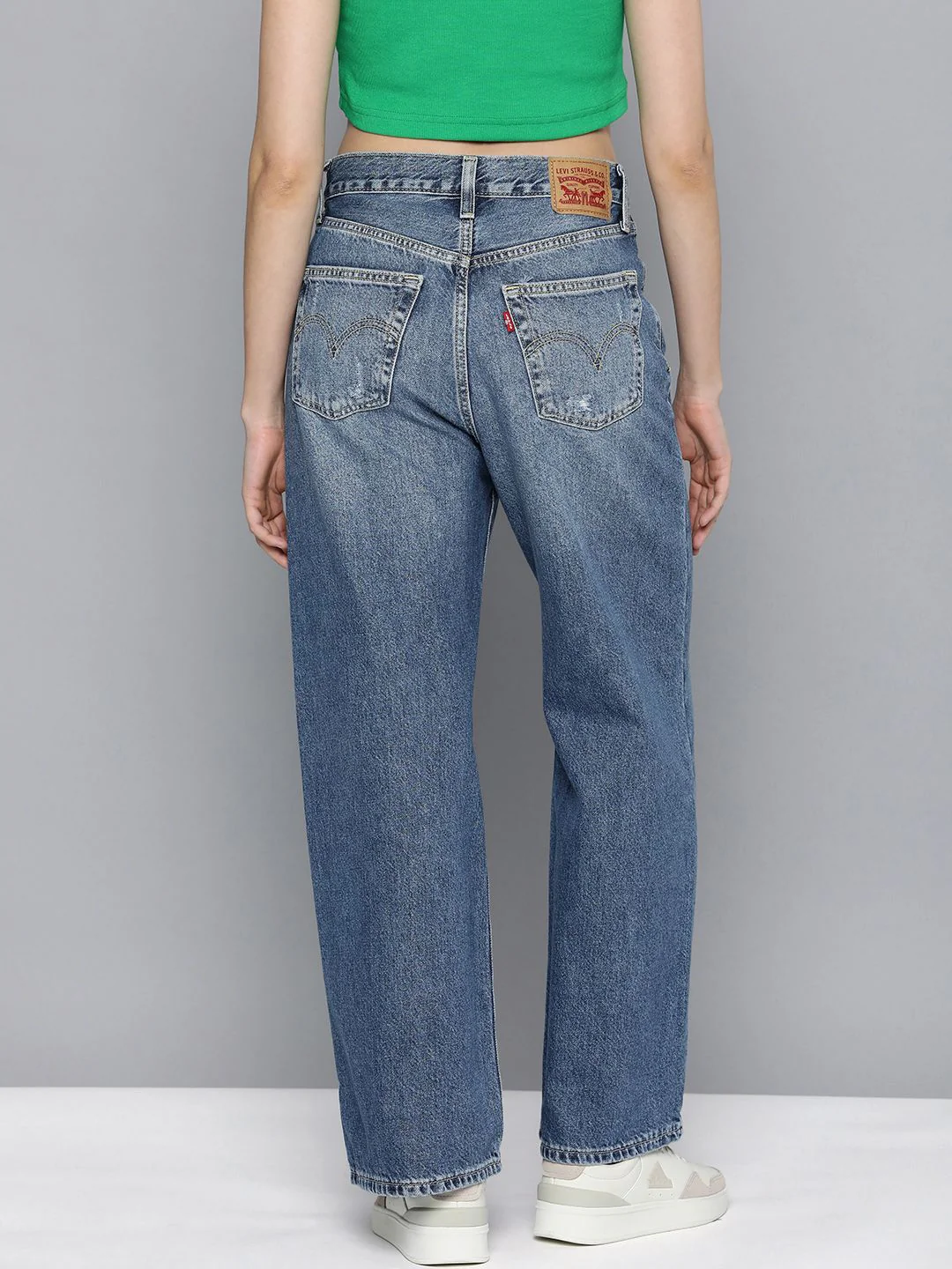 Women's Blue Ribcage Bell Bottom Wide Leg Fit Mid Rise Jeans - Image 3