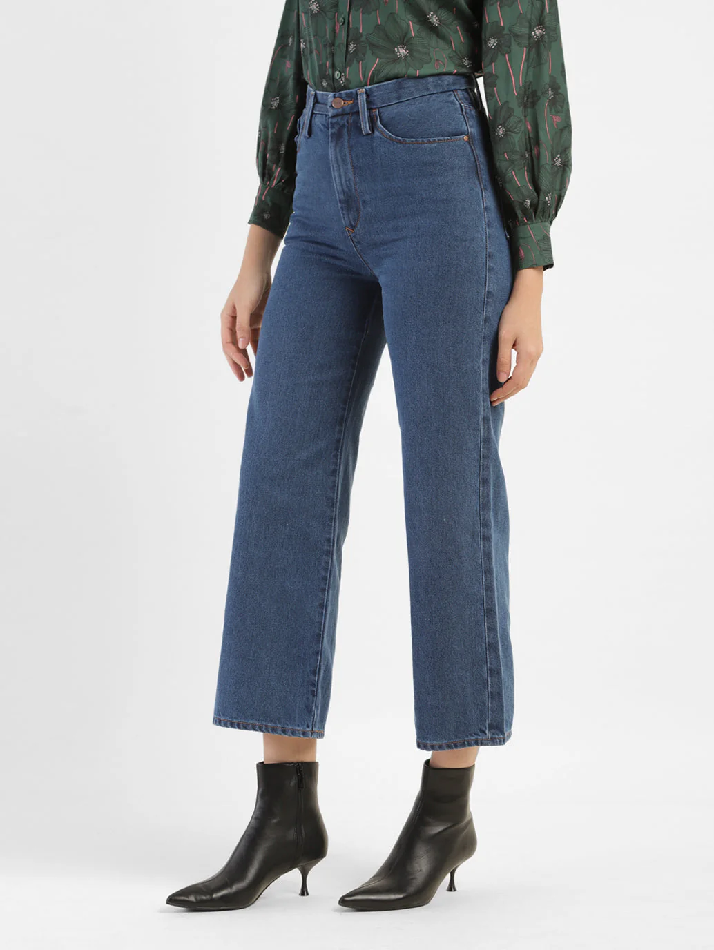 Women's Blue Ribcage Bell Bottom Wide Leg Fit High Rise Jeans - Image 4