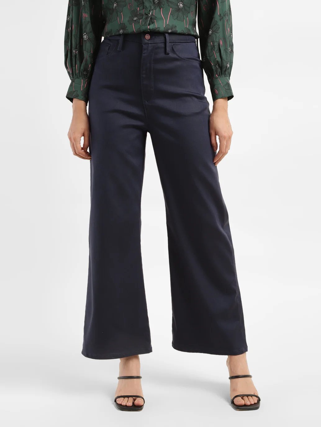 Women's Redloop Navy Blue Ribcage Bell Bottom Wide Leg Fit High Rise Jeans - Image 2