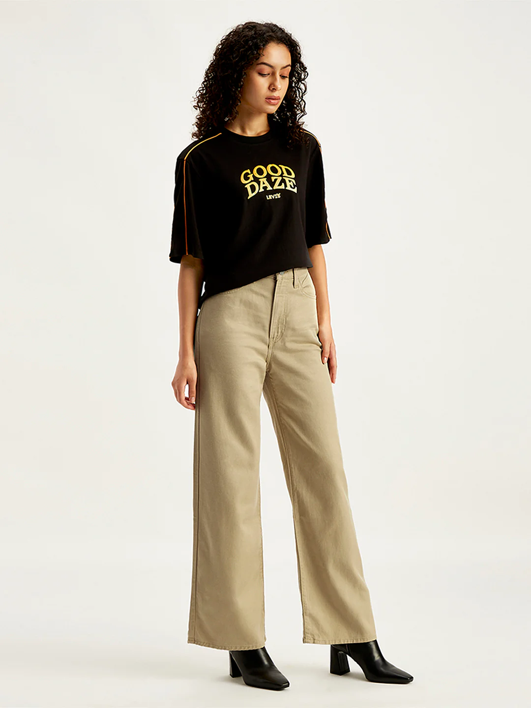 Women's Khaki Ribcage Bell Bottom Wide Leg Fit High Rise Jeans - Image 3
