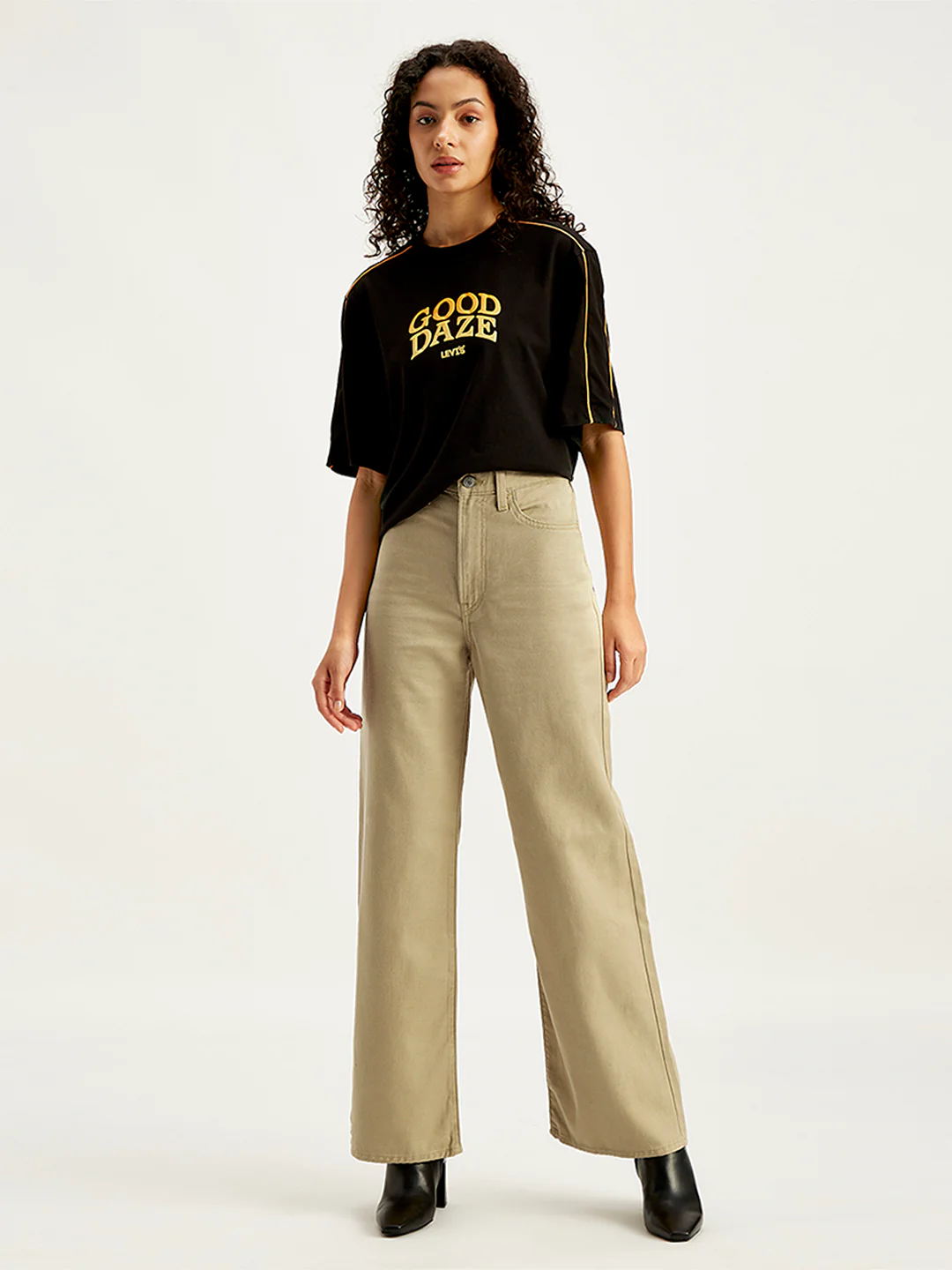 Women's Khaki Ribcage Bell Bottom Wide Leg Fit High Rise Jeans - Image 5