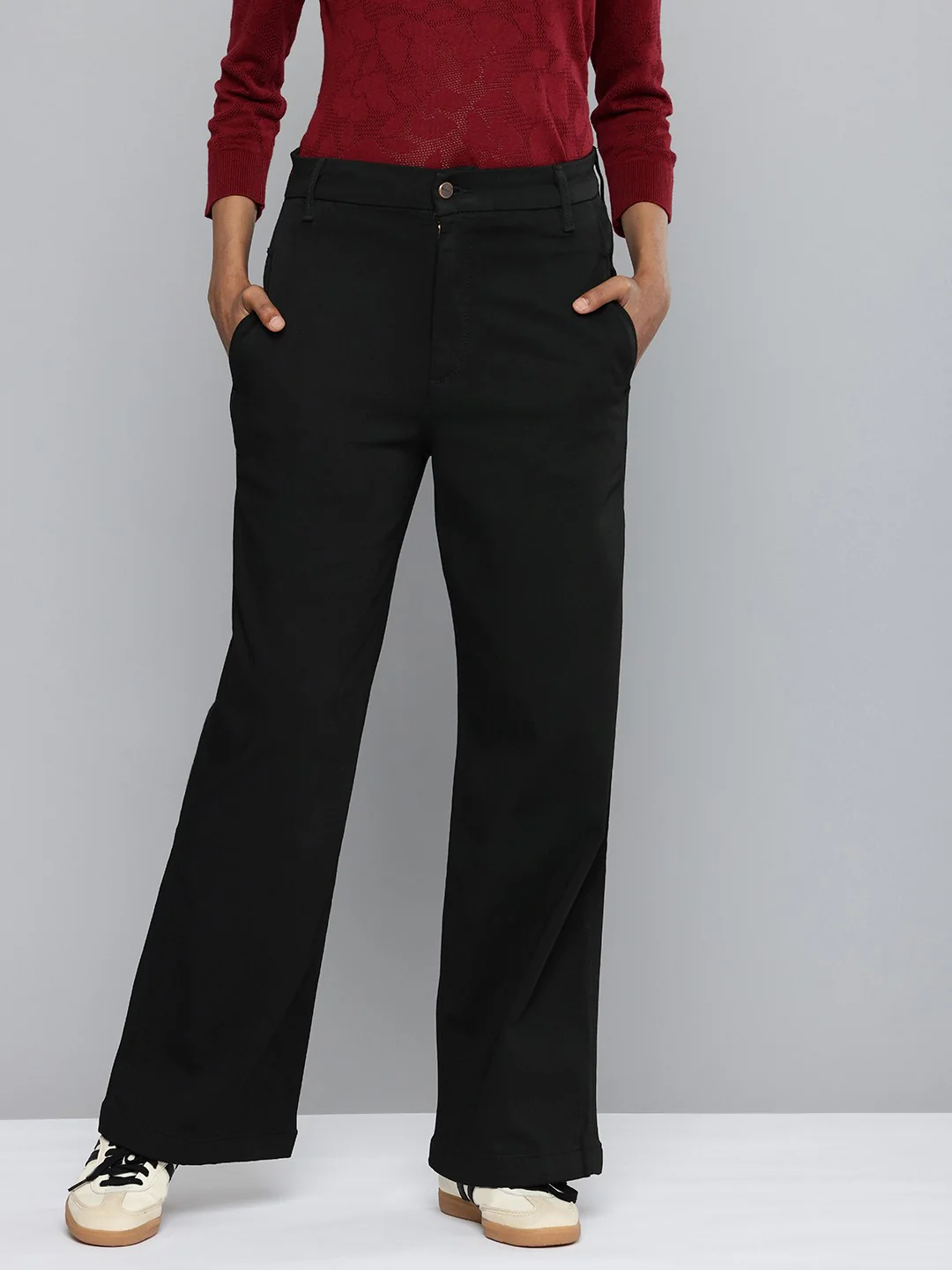 Women's Redloop Black Ribcage Bell Bottom Wide Leg Fit High Rise Jeans - Image 3