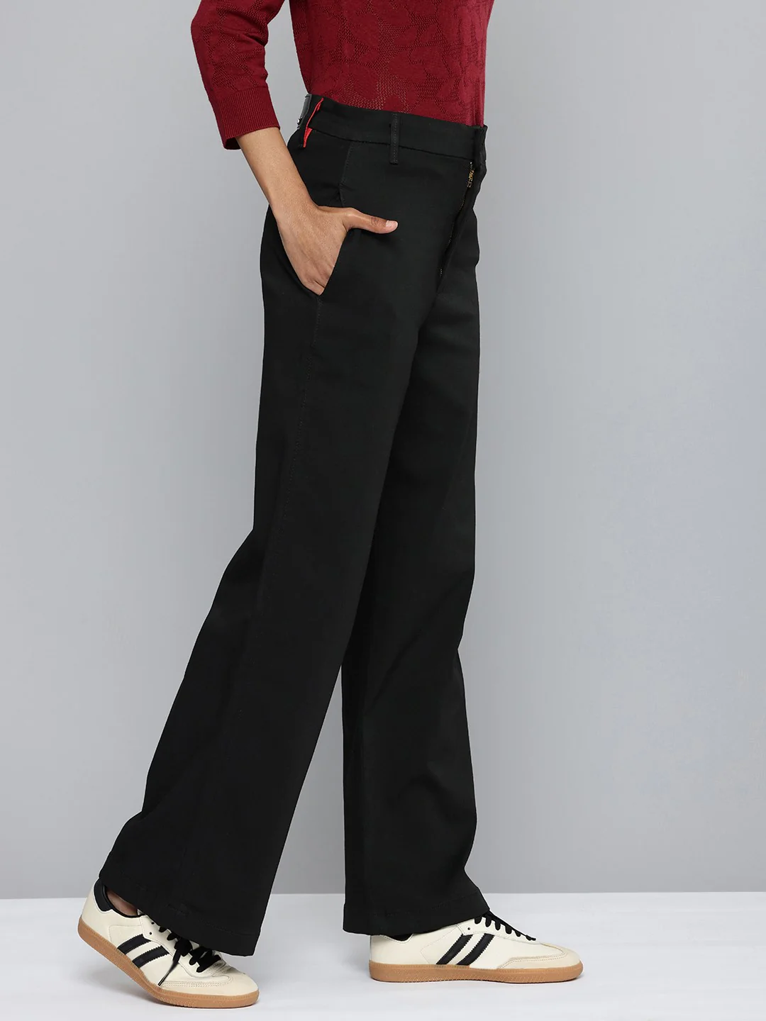 Women's Redloop Black Ribcage Bell Bottom Wide Leg Fit High Rise Jeans - Image 4