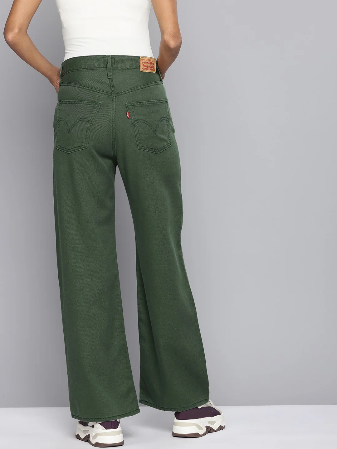 Women's Green Ribcage Bell Bottom Wide Leg Fit High Rise Jeans - Image 3