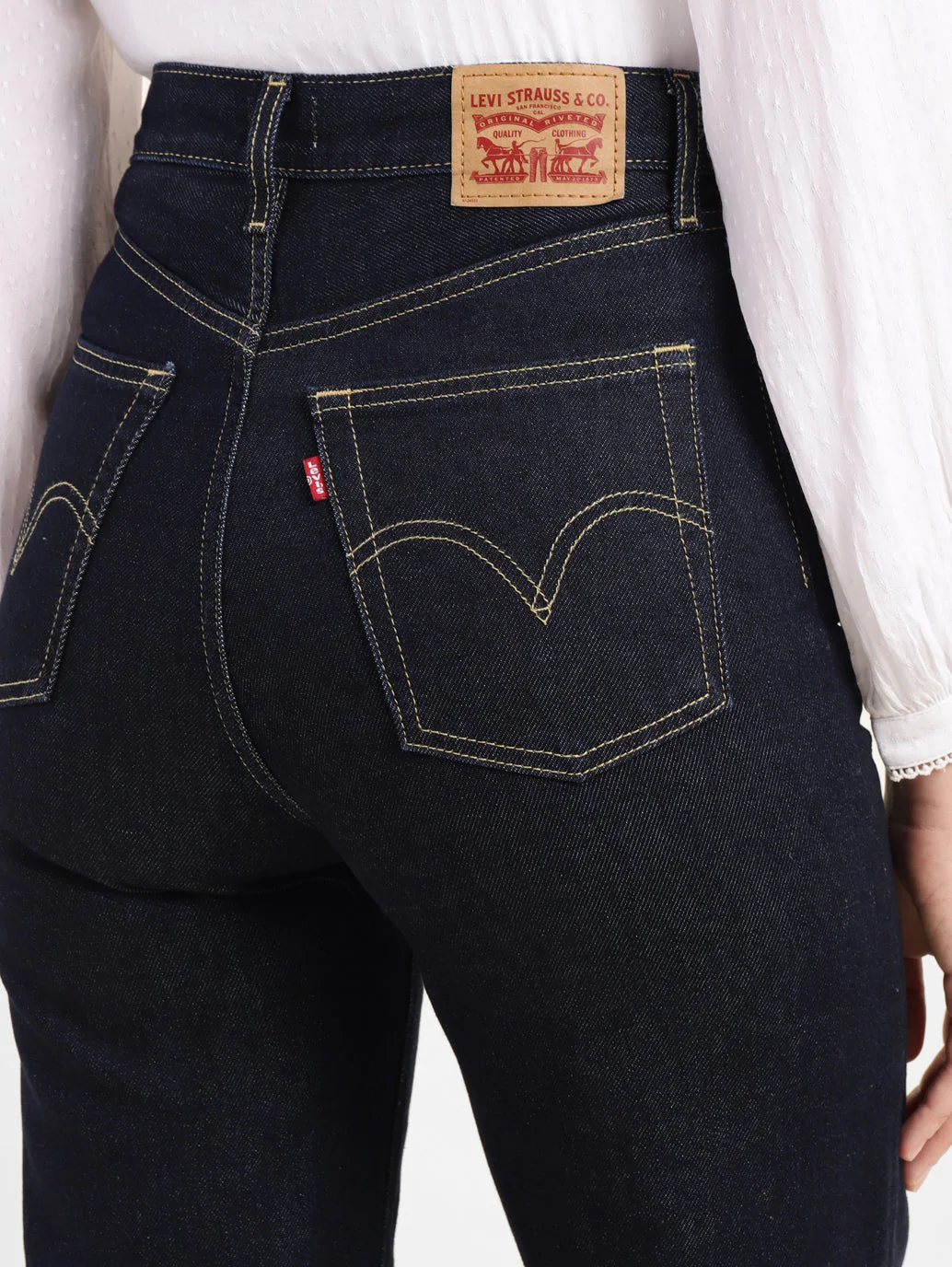 Women's Navy Blue Ribcage Bell Bottom Wide Leg Fit High Rise Jeans - Image 5