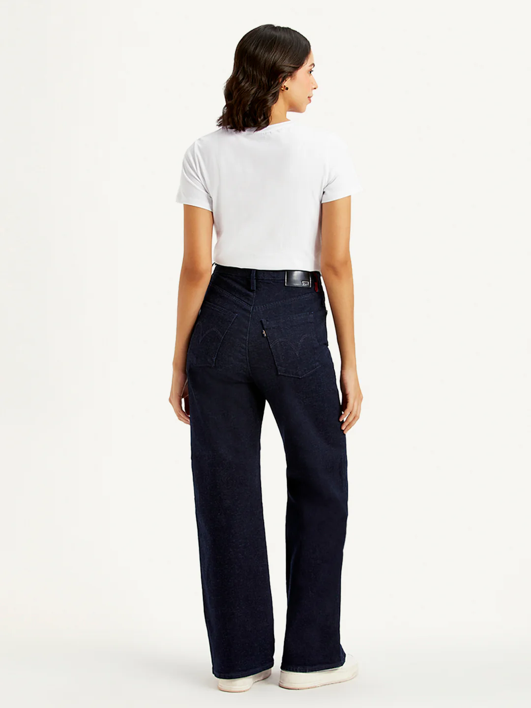 Women's Navy Blue Ribcage Bell Bottom Wide Leg Fit High Rise Jeans - Image 3